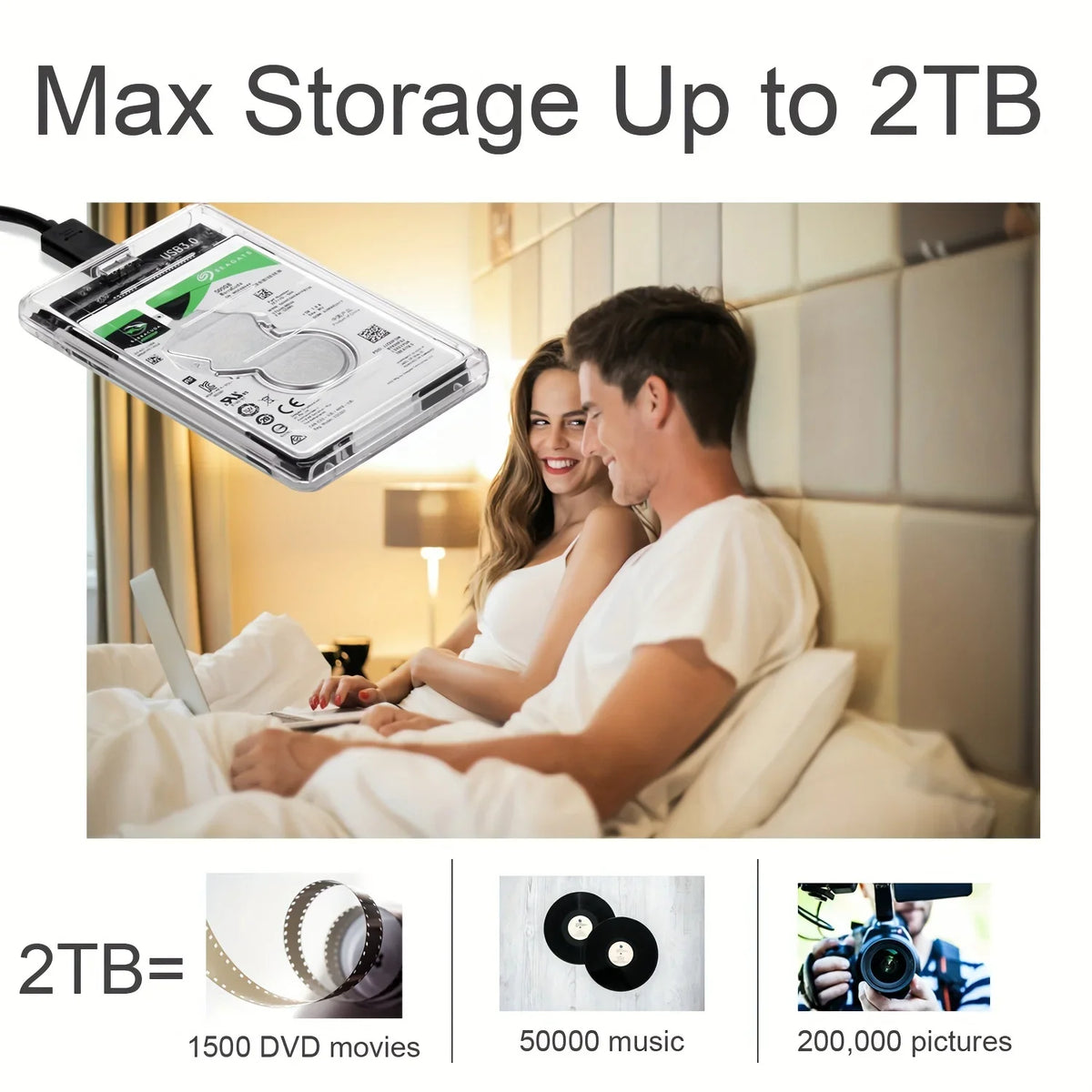 Transparent HDD Case HDD Enclosure 2.5 Inch SSD SATA To USB2.0 Type-C Adapter Portable External Hard Drive Box Tool-Free Pi-Mart