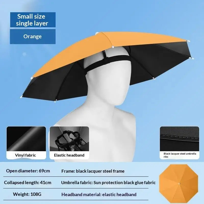 Foldable Head Umbrella Hat Windproof Fishing Head Wearing Sunshade Rain Gear Outdoor Portable Umbrella Camping Beach Head Hats Pi-Mart