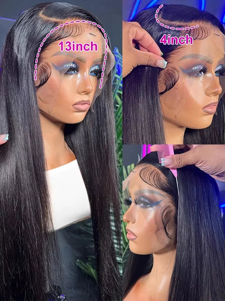 40 46 Inch 13x4 13x6 HD Transparent Bone Straight Lace Front Wigs 220 Density Brazilian Human Hair Wigs For Women LadyShow.Store