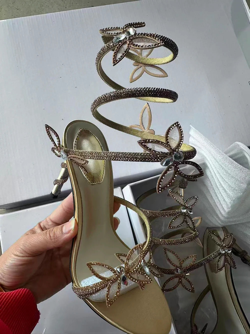 Aneikeh Sexy CRYSTAL Flower Narrow Band Ankle Strap Sandals Woman Thin High Heels Street Style  Pole Dancing Ladies Shoes LadyShow.Store