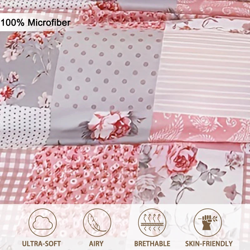 3pcs Splicing floral Pattern Duvet Cover Set, Soft Skin-Friendly Bedding Set Includes 1 Duvet Cover And 2 Pillowcases Pi-Mart