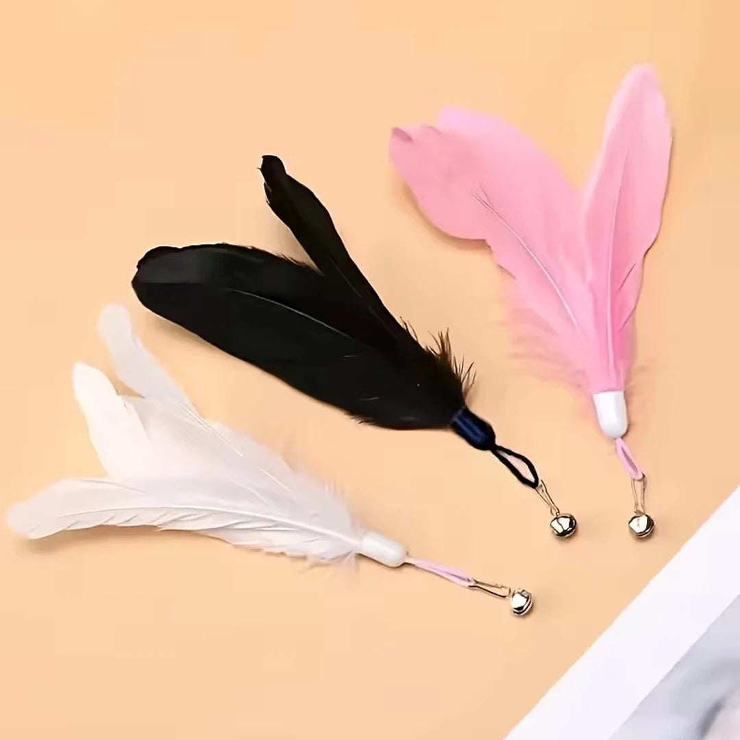 Cat Feather Bell Toy with Suction Cup Base 1 Teaser Wand 3 Replacement Feather Heads Interactive Cat Toy for All Cats Pi-Mart