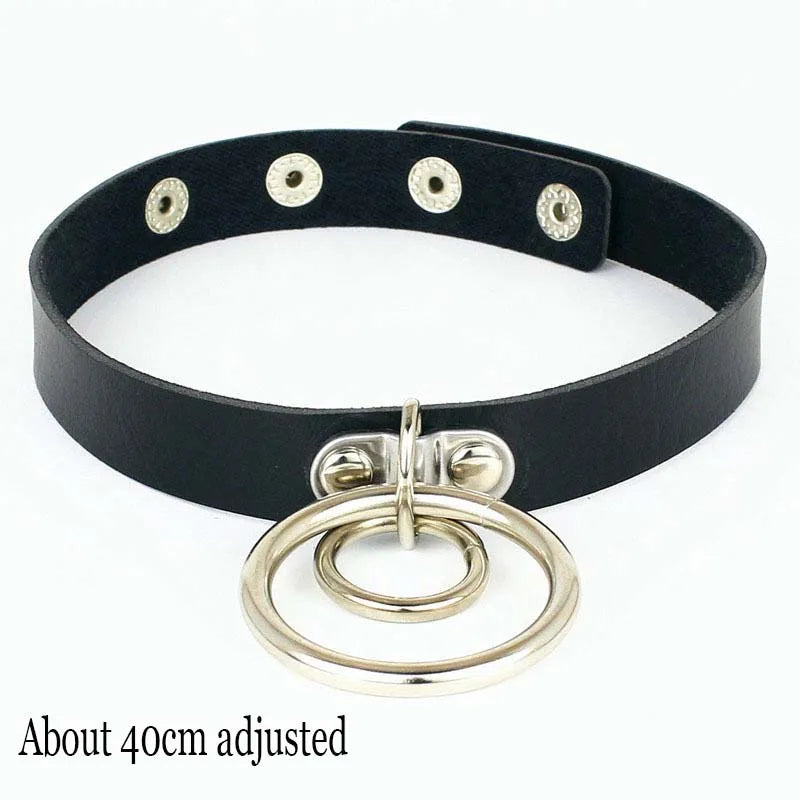 Black PU Leather Punk Choker Collar Necklace with Rivets Gothic Femme Jewelry for Party Club Sexy Goth Pendientes Pi-Mart