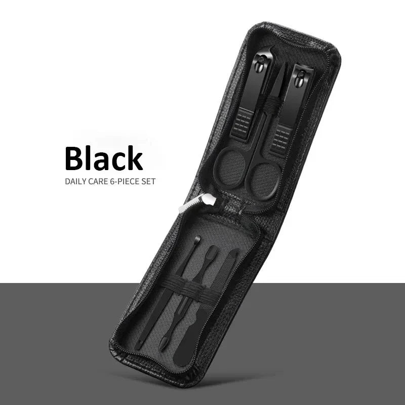 Ouriner 6-18Pcs Portable Manicure Sets Pedicure Kits Bright Black Nail Clipper Set Personal Care Tools Eyebrow Scissors Tri Light Beauty
