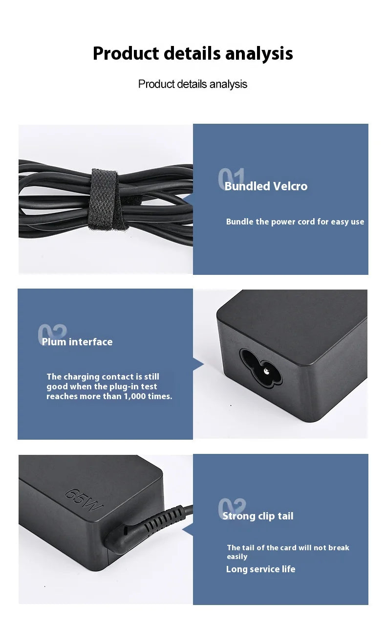 NEW 20v3.25a 65w Type-c Power Adapter Laptop Charger for Lenovo Thinkpad X1 Carbon X270 X280 T580 P51s P52s E480 E470 S2 Pi-Mart