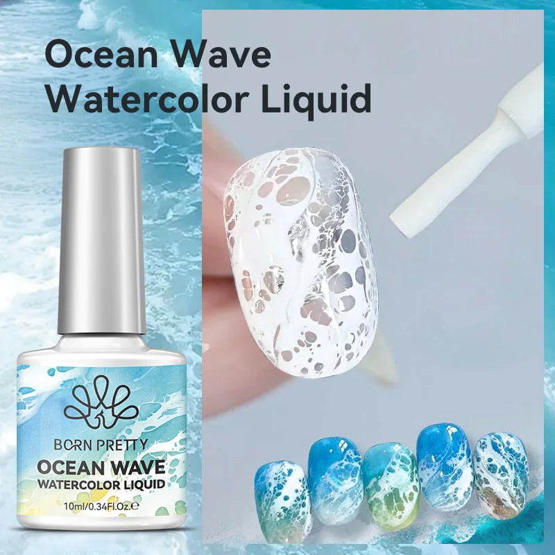 BORN PRETTY 10ml Ocean Wave Watercolor Liquid Gel Polish Stroke White Watercolor 3 Seconds Spread Lace Hollow Gradient Nail Art Tri Light Beauty
