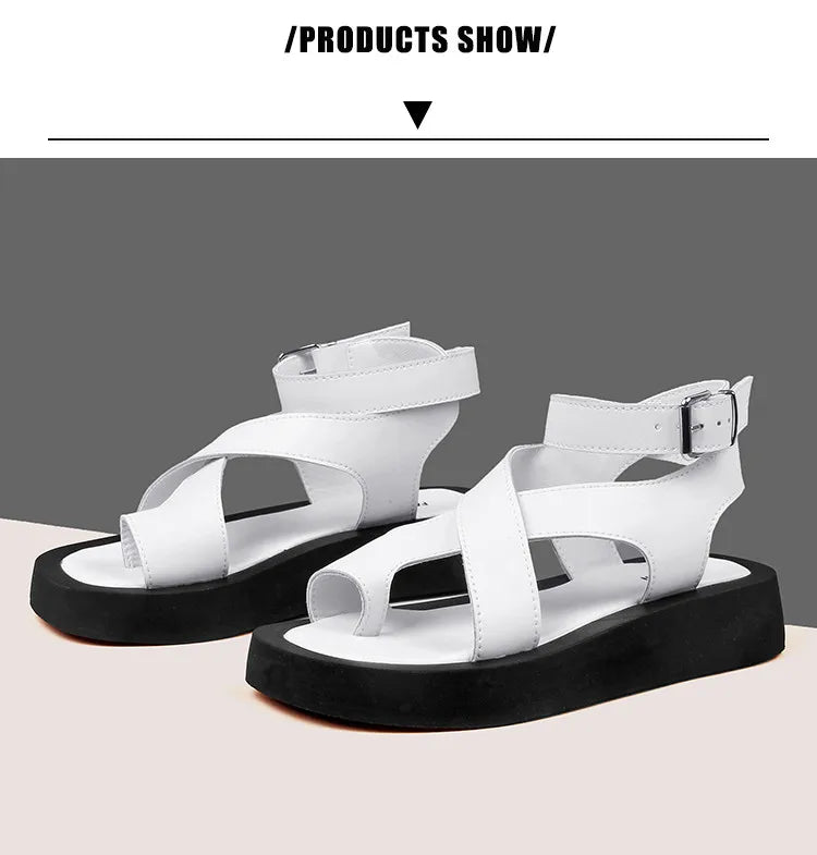 AIYUQI Sandals Women Genuine Leather 2026 Summer New Clip Toe Sandals Ladies Roman Women Shoes Muffin Sandals WHS MTO Pi-Mart