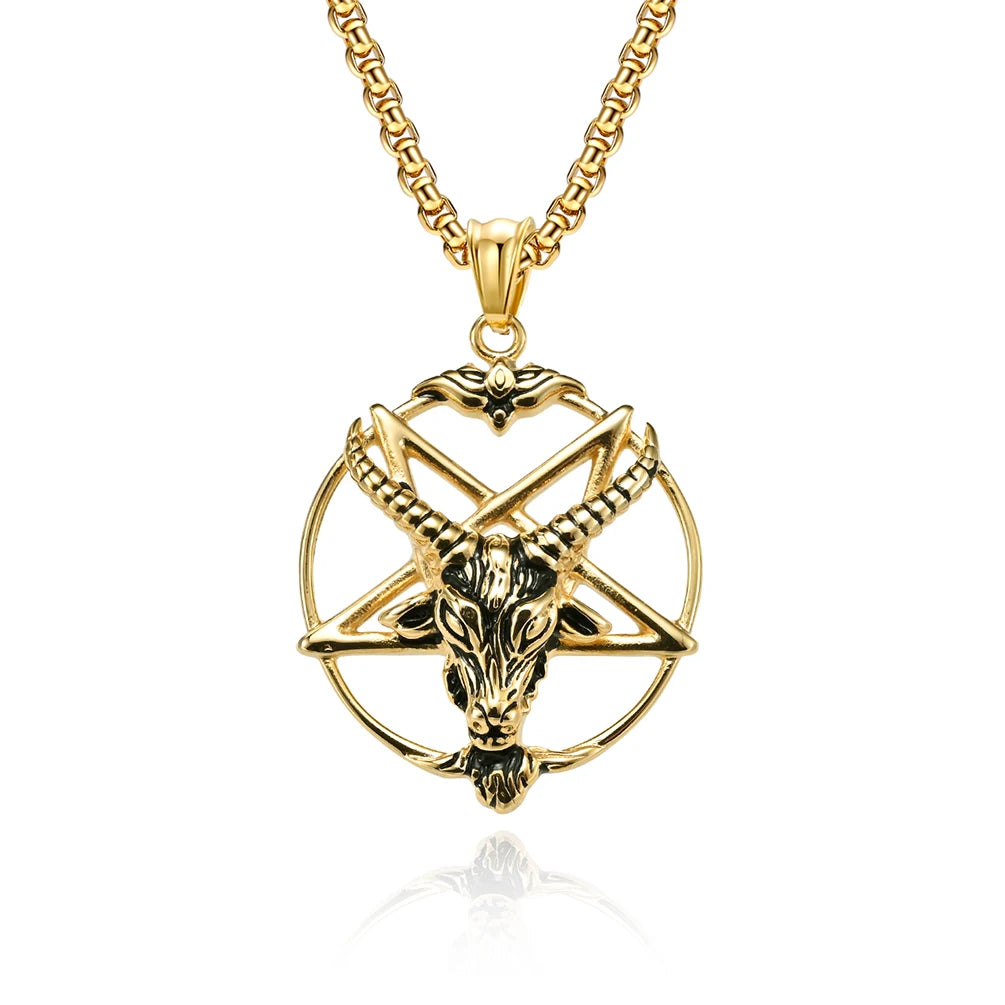 DARHSEN Men Stainless Steel Statement Pendant Necklace Baphomet Goat Satanic Satan Demon Devil Fashion Jewelry Pi-Mart