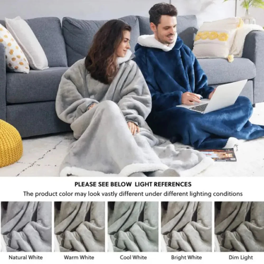 180cm Super Long Flannel Blanket Pyjamas with Sleeves Winter Hoodies Sweatshirt Women Men Pullover Fleece Giant Oversized Outdoo Pi-Mart
