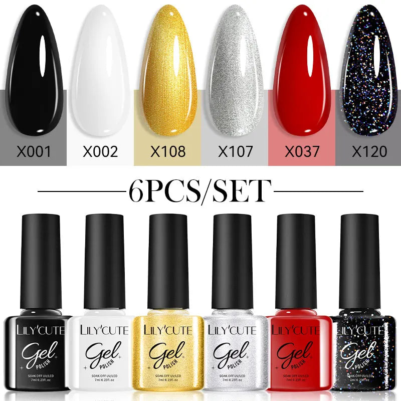 LILYCUTE 6Pcs/set 7ml Coffee Series Gel Nail Polish Kit 125 Colors Manicure Semi Permanent Soak Off UV Nail Art Gel Varnish Tri Light Beauty