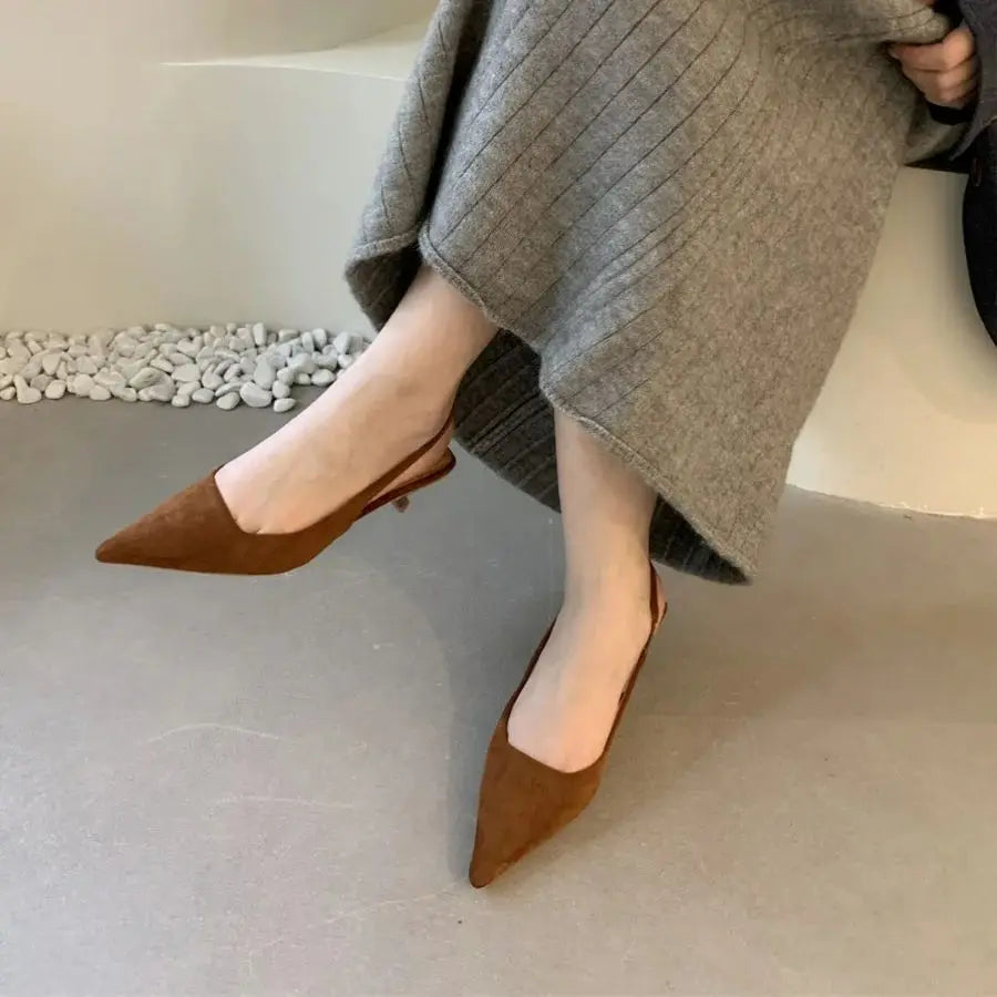 Bailamos Women Sandals Pointed Toe Elegant Low-heel Shoes Summer Fashion Slingback Woman Mules Shoes Pumps Dress Shoes LadyShow.Store