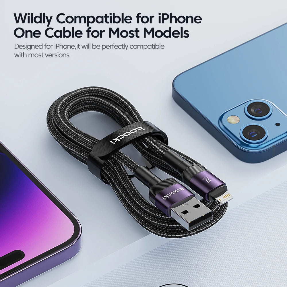 Toocki USB Cable For iPhone 14 13 12 Pro Max X XS XR 8 7 Plus iPad Fast Charging Charger Aluminum iP Cable For iPhone Data Cord Pi-Mart