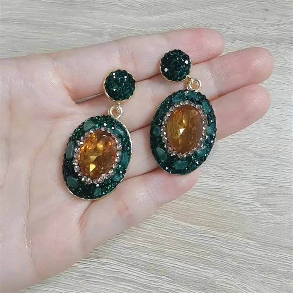Round Colored Change Sultanite Crystal Bangle Rings Sets for Women Necklace Earring Rings Golden Green Zultanite Quartz Jewelry Pi-Mart