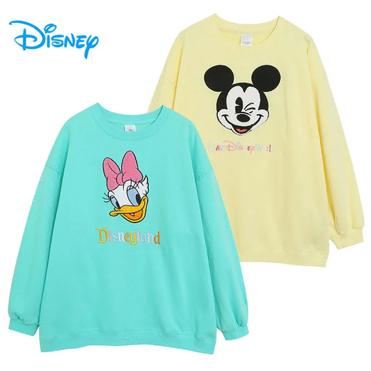 Disney World Disneyland Embroidery Sweatshirt Women Casual Fleece Jumper Mickey Daisy Duck Cartoon Loose Pullover Top O Neck LadyShow.Store