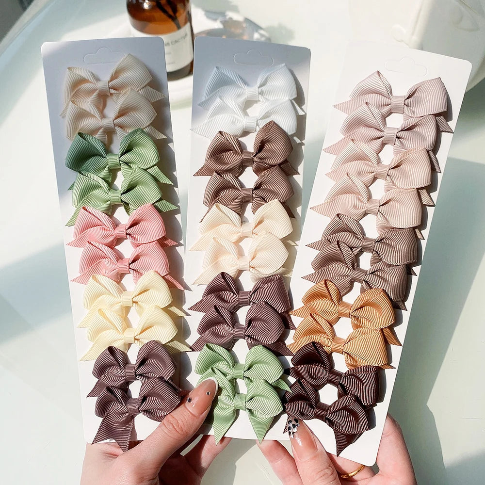 10Pcs/Set Solid Color Kids Bows Hair Clips for Baby Girls Handmade Ribbon Bowknot Hairpin Barrettes New Year Hair Accessories Pi-Mart