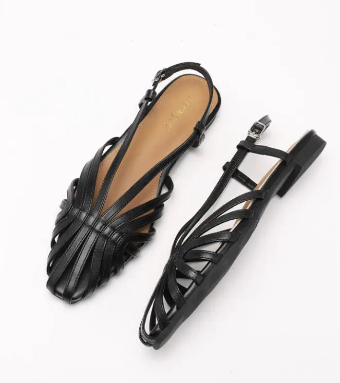 ZAROY Narrow Band Women Flat Sandals Large Size Designer Brand Banquet Wedding Shoes Summer Hollow Beach Gladiator Sandalias LadyShow.Store