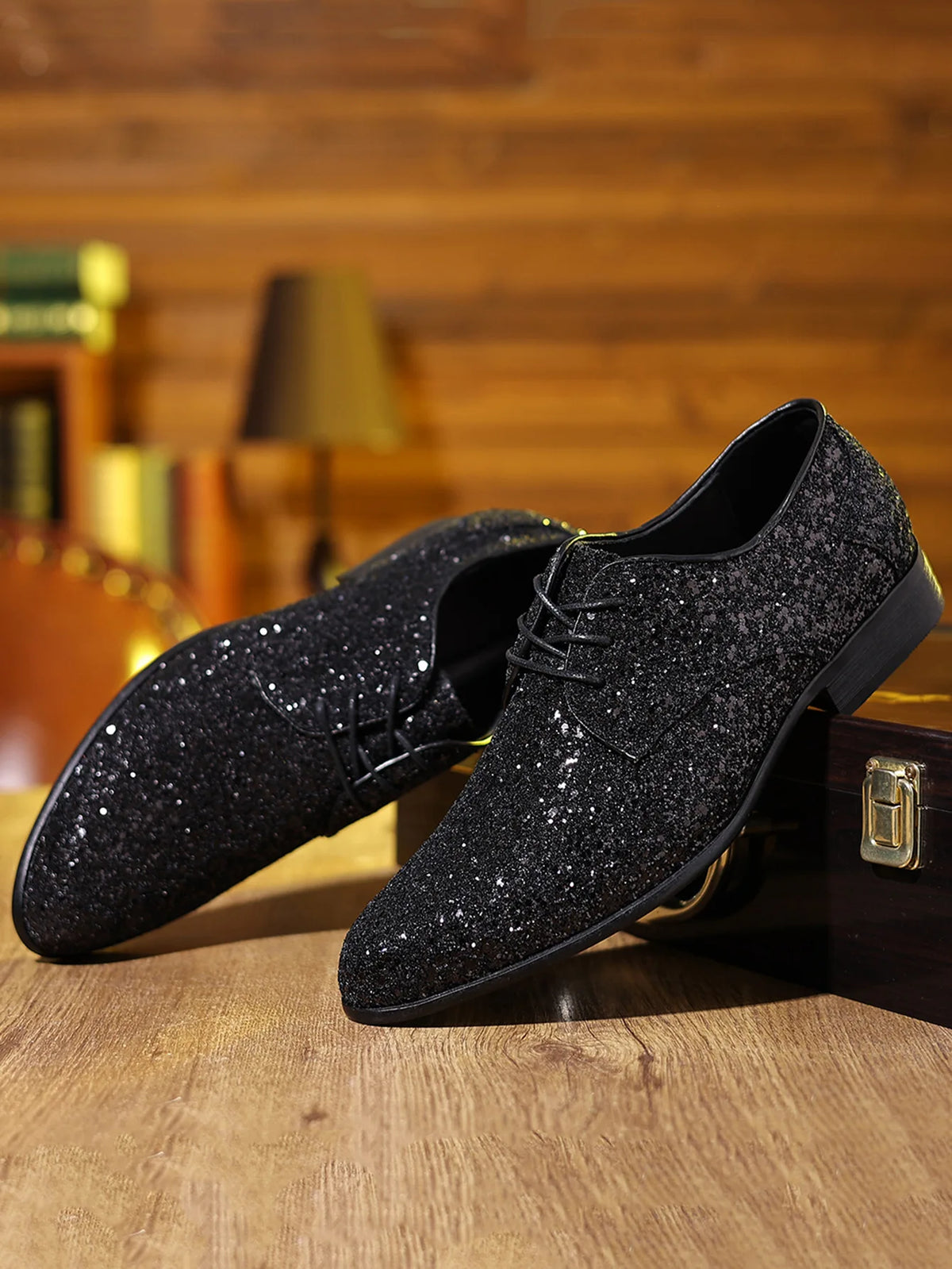 Luxury Men Dress Shoes Gold Silver Sequin Wedding Shoes High Quality Lace-Up  Oxford Shoes Fashion Designer Men Flats Large Size Pi-Mart