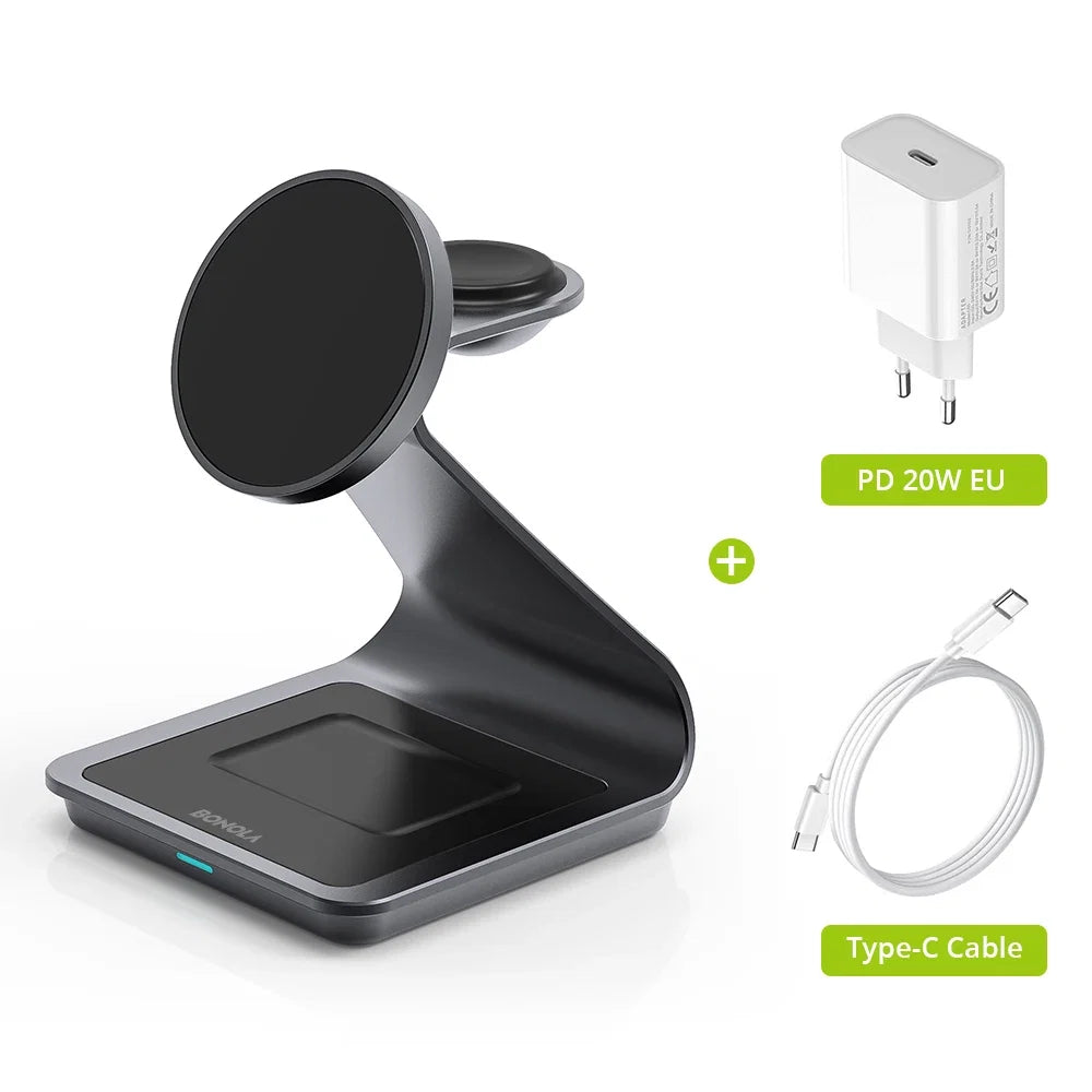 Bonola Magnetic 3 in 1 Wireless Charger for iPhone 17/16/15/13/14/12 30W Wireless Charging Station for Apple Watch/AirPods Pro LadyShow.Store
