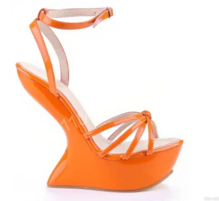 Strange Style Women Metal Color Woman Summer Platform Sandals Sexy Hoof Heel Ankel Buckle Strap Open Toe Shoes High Quality LadyShow.Store