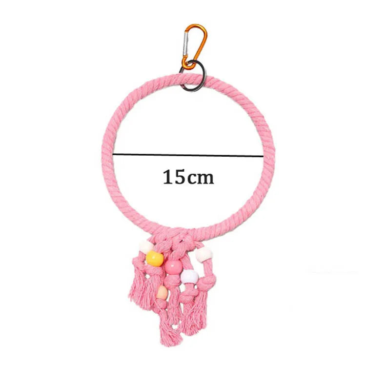 Wooden Bird Toys Small Parrot Chewing Training Toys Cotton Rope Swing Hanging Ring Bell Bird Cage Climbing Ladders Pet Supplies Pi-Mart