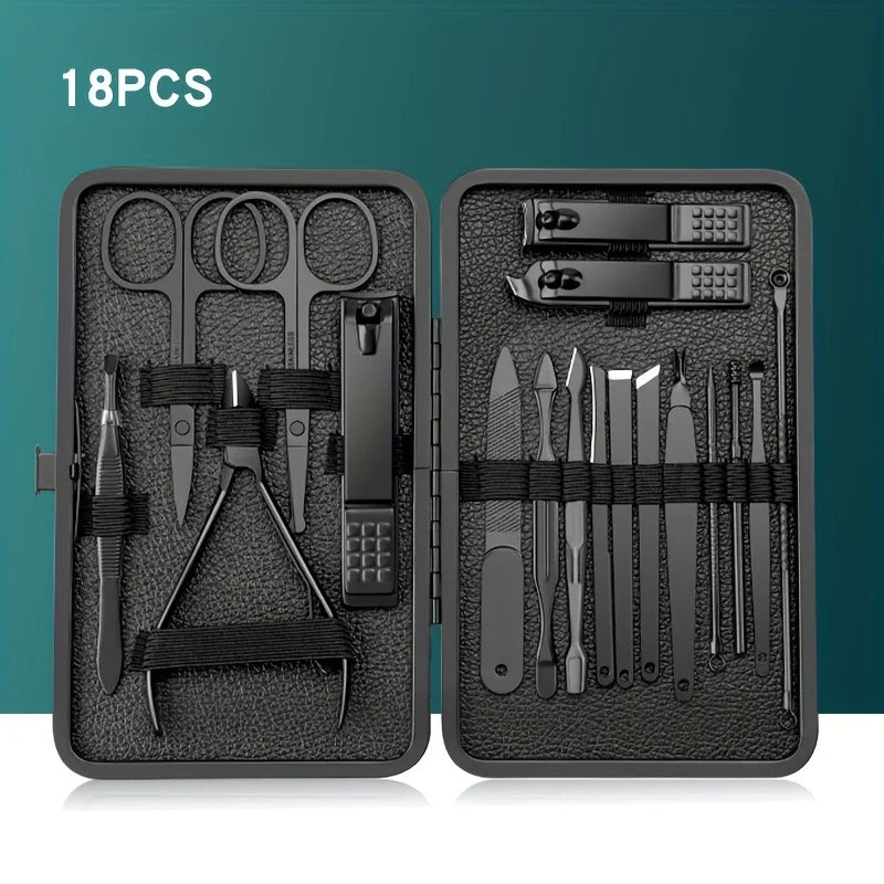 7/10/12/18/20/24PCS Set Professional Manicure Set Kits Stainless Steel Fingernail Toenail Clippers Set with Leather Portable Tri Light Beauty