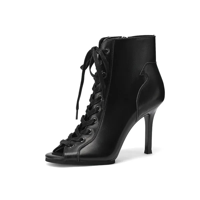 Genuine leather Customizable boots European Style Sexy Thin High Heel Jazz Dance Sandal for Women Open Toe Ladies Dancing Shoes LadyShow.Store