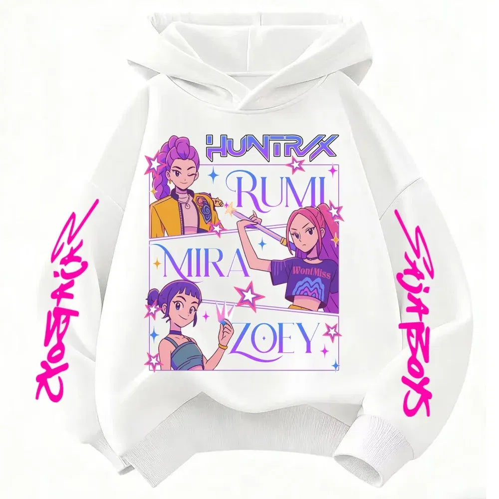 Color: Ivory, Kid Size: 4 - Children's Hoodies KPop Demon Hunters tops Boy Girls Coat Casual Toddle Sweatshirr white pink child 3-12 year the Spring Autumn