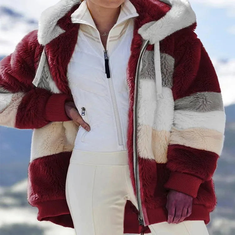Oversized Jacket for Women 2023 New Autumn Winter Warm Plush Pocket Hooded Streetwear Loose Lady Outerwear Coat Roupas Feminina LadyShow.Store