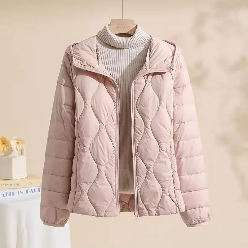 New Plus Size Lightweight Women Down Jacket Hooded White Duck Down Warm Thin Coat Korean Style Puffer Jacket Woman JK-092 LadyShow.Store