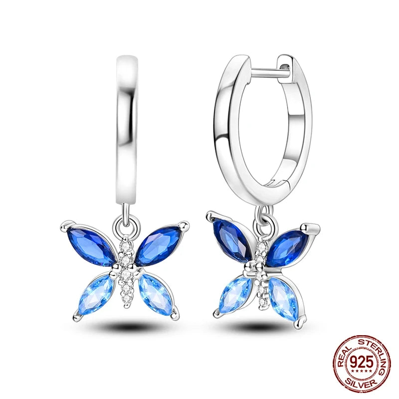 Genuine 925 Sterling Silver Love Feather Earrings Fit Original Charms Hoop For Women Girls Stud Earring Fine Jewelry Gifts Pi-Mart