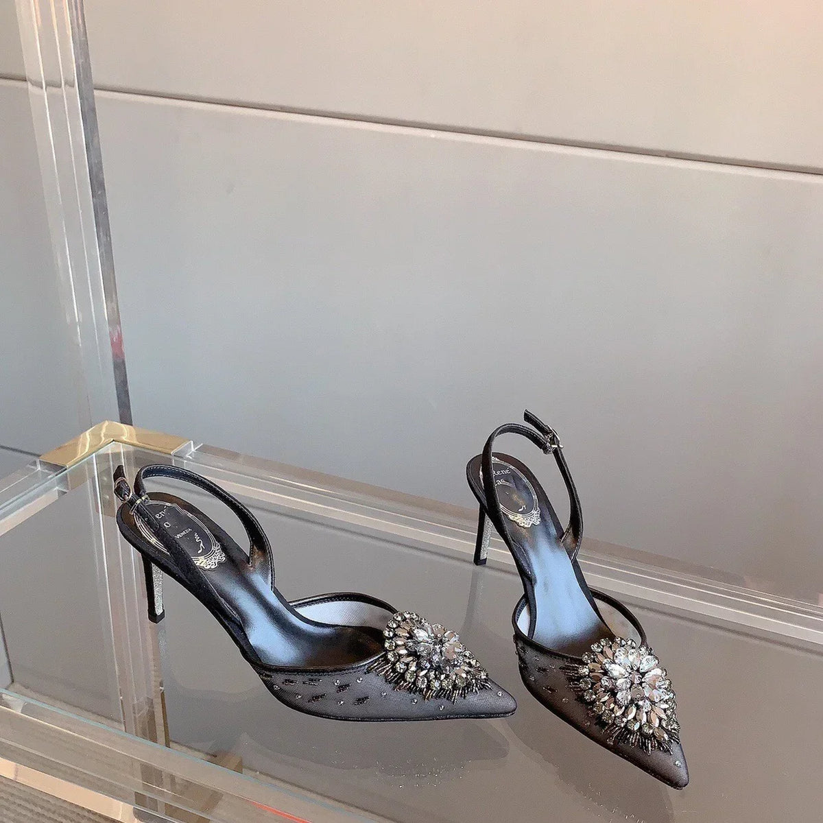White Wedding Shoes, Rhinestone Pointed Crystal Toe Sandals, New High-heeled Shoes, Sexy Single Shoes Pi-Mart