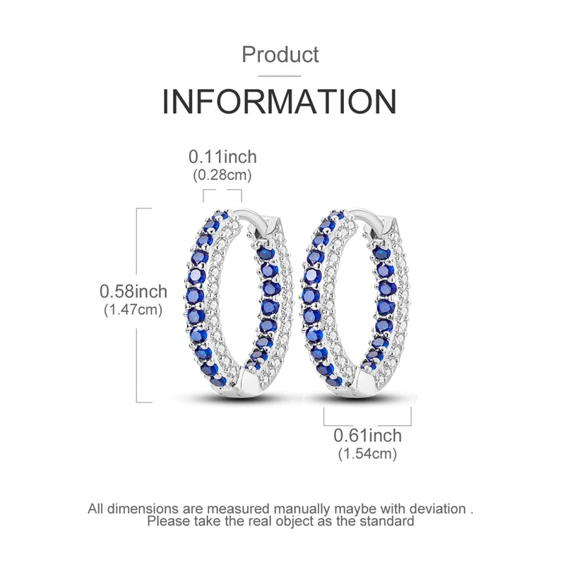 925 Sterling Silver Hoop Earring For Woman Night Sky Blue Purple Gemstone Original Earrings Fashion Jewelry Gift Pi-Mart