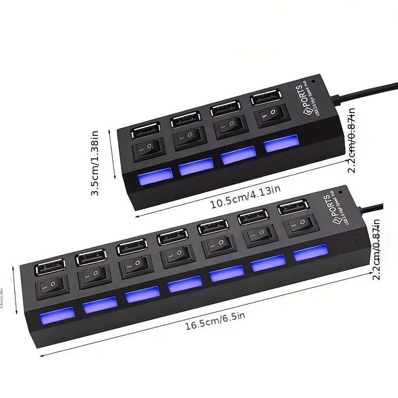 High Speed 4/7 Ports USB HUB 2.0 Adapter Expander Multi USB Splitter Multiple Extender with LED Lamp Switch for PC Laptop Pi-Mart