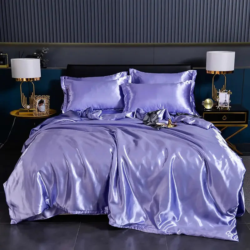 Luxury 100% Silk Bedding Set with Duvet Cover Set Double King Queen Size Bedding Cover Kit 4pcs Bed Cover Bed Linen Sets Pi-Mart