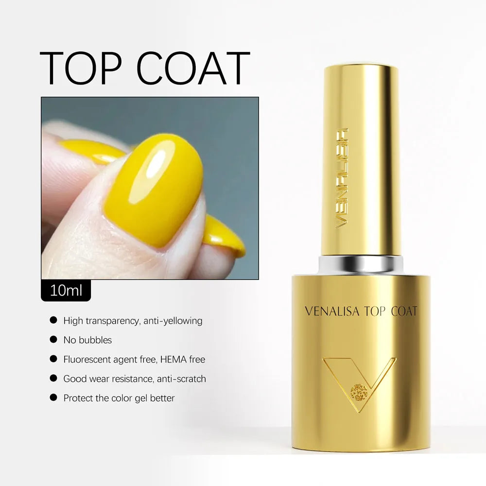 1/2/3pcs Kit Venalisa 10ml Nail Gel Polish HEMA/TPO Free Base Ultra Glossy Diamond Tempered Long Wear Top Coat Matt Gel Varnish Tri Light Beauty