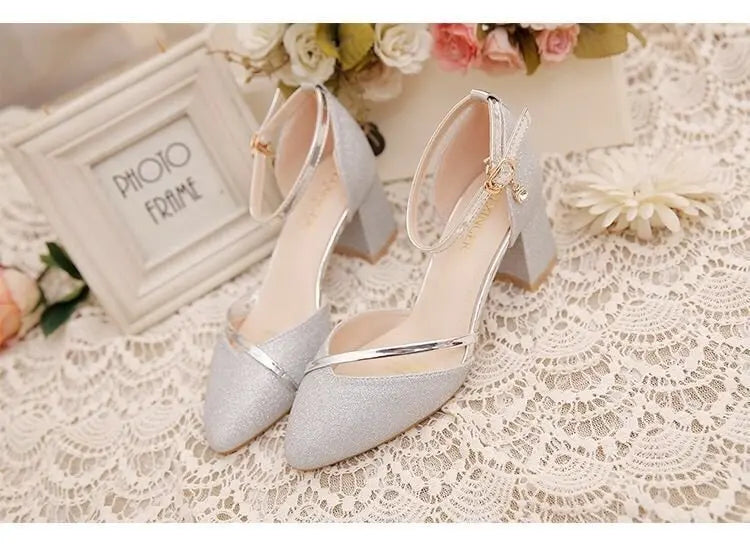 Fashion Spring and Summer Black High-heeled Shoes Women's High-quality Silver Wedding High-heeled Shoes Women's Gold Party Pump Pi-Mart