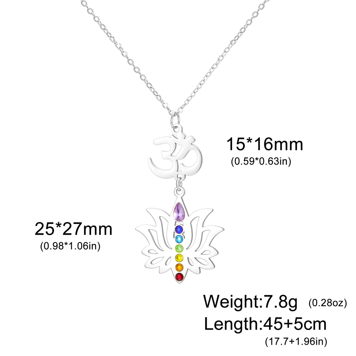 Gold Plated 7 Chakra Lotus Flower Necklace with Om Symbol Spiritual Yoga Jewelry Seven Colorful Zircon Lotus Flower Necklace Pi-Mart
