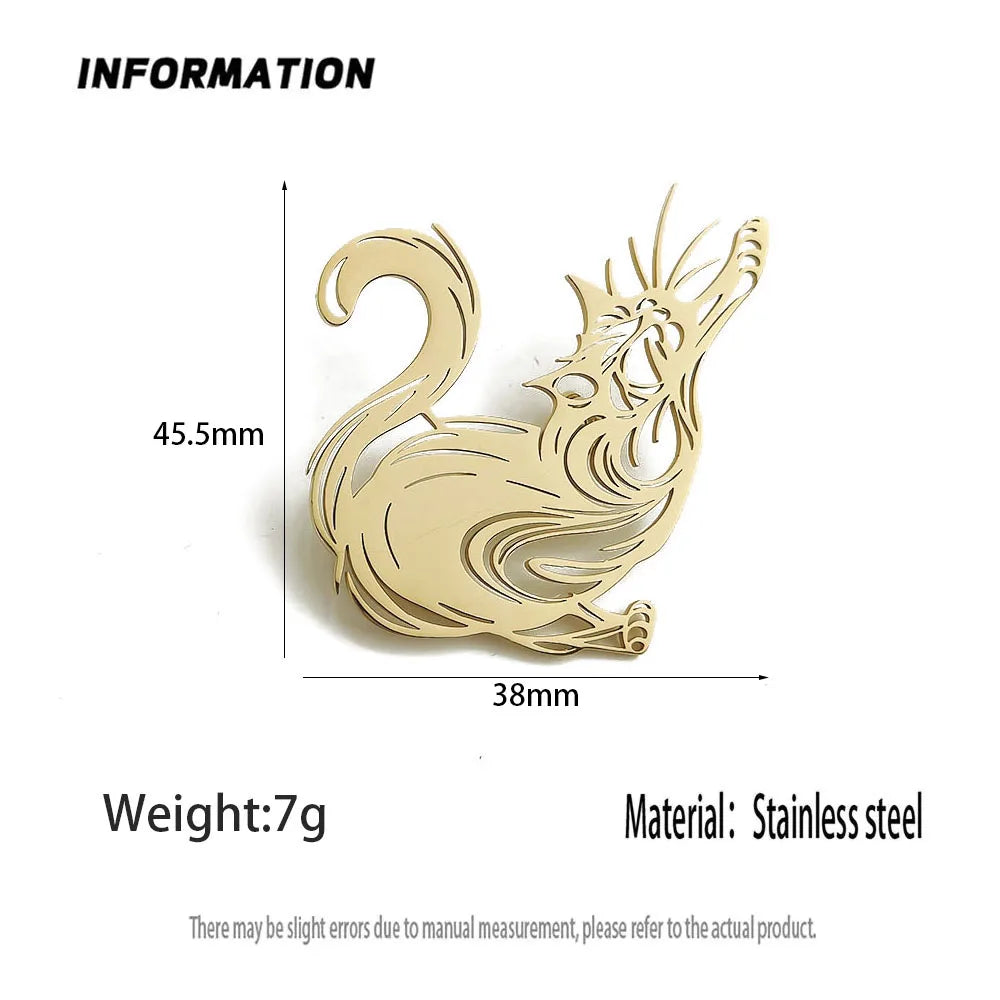 Original and innovative fun cat hollow stainless steel gold-plated 18K brooch, suit lapel pin, waterproof formal fittings Pi-Mart