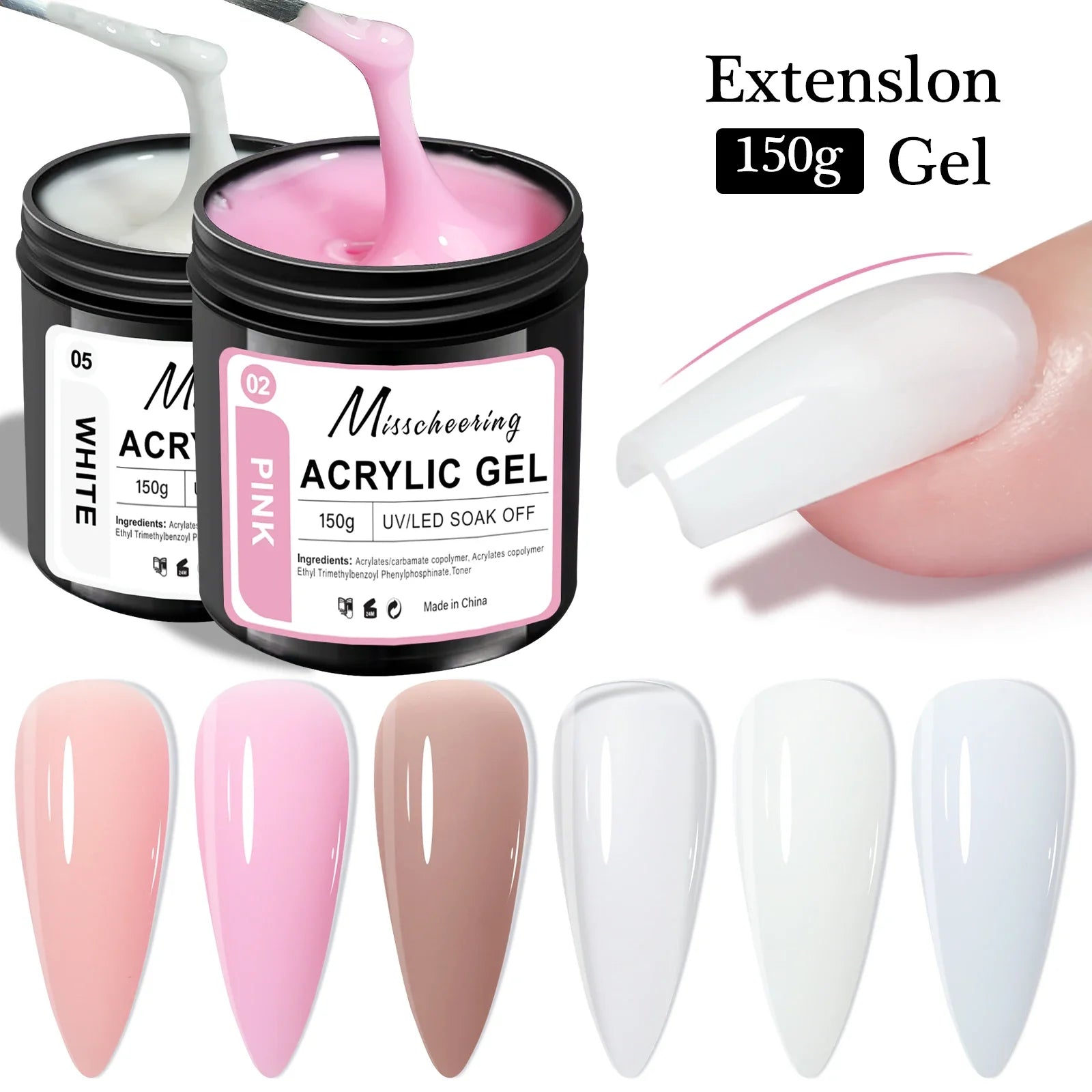 150g Transparent Nail Extension Gel Jelly White Light Pink Acrylic Nail Art UV LED Gel Semi Permanent Varnish Extension Tool Tri Light Beauty