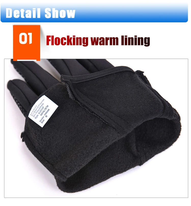 Winter Cycling Gloves Men Women Motorcycle Fleece Sport Zipper Autumn Touch Screen Warm Water-Repellent Windproof Non-slip Glove Pi-Mart
