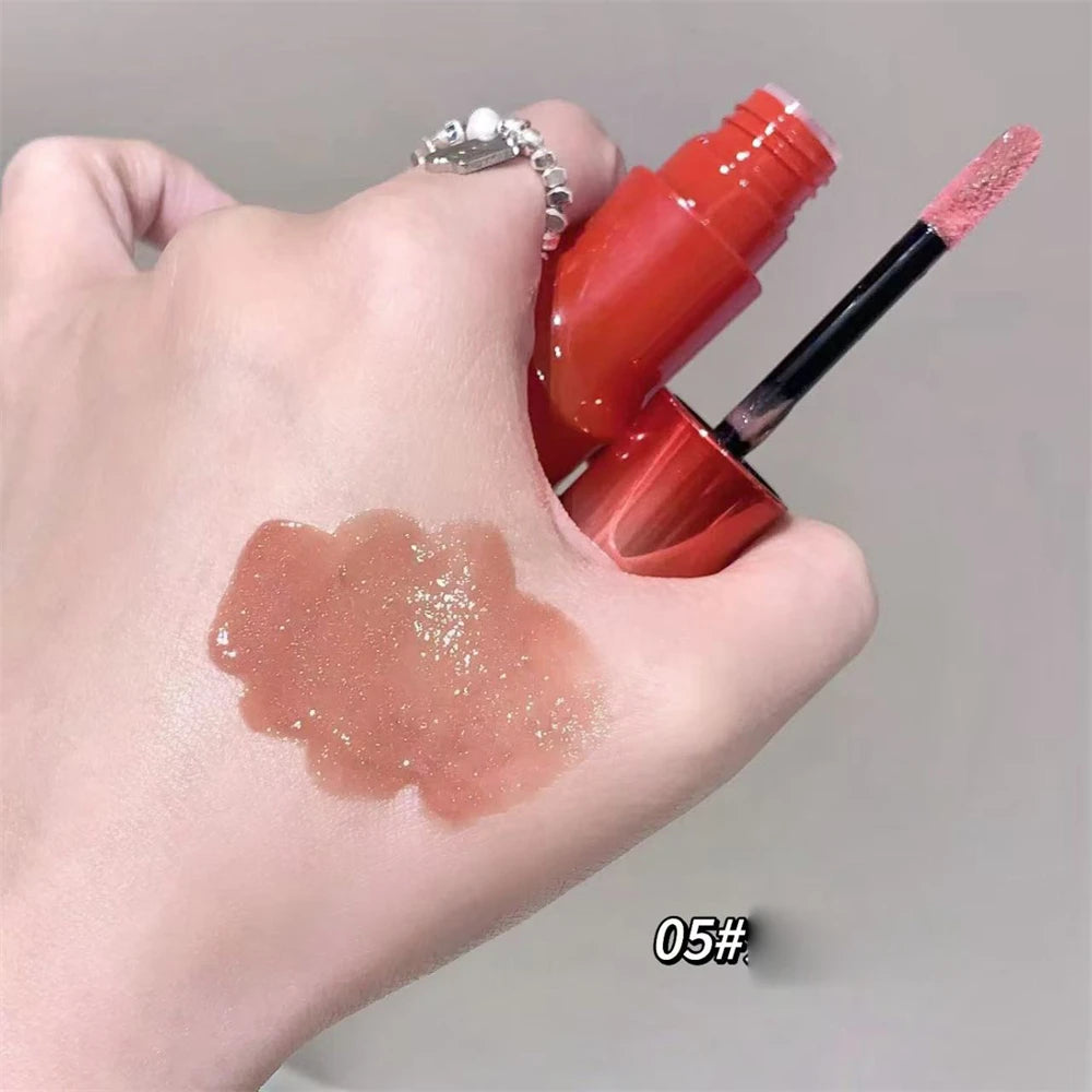 Crystal Nude Gray Glossy Lip Stain Mirror Korean Lip Glaze Sheer Nude Glitter Lip Tint Watery Shine Plumping Lipgloss Cosmetics Pi-Mart