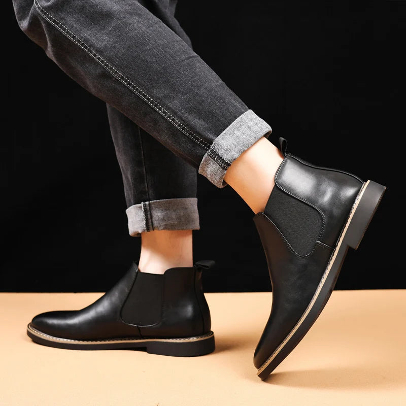YRZL 39~47 Men Chelsea Boots Brand Retro Comfortable PU Leather Ankle Boots Men 2025 Fashion Black Brown Mens Boots Pi-Mart