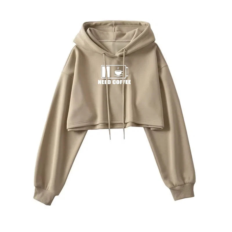 Sexy Short Hooded Sweatshirts Women Fashion Solid Color Long Sleeve Crop Tops Korean Streetwear Pullover Hoodies Female LadyShow.Store