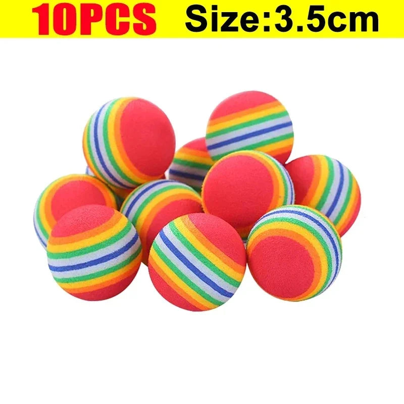 10-100x Colorful Cat Toy Ball EVA Bite-Resistant Elastic Rainbow Ball Kitten Puppy Chewing Training Interactive Toy Pet Supplies Pi-Mart