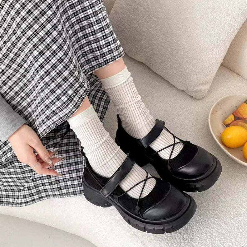 Women's Platform Mary Jane Loafers, Crisscross Strap Chunky Heel Casual Shoes, Sweet & Cool Style for Spring Daily Date & Party LadyShow.Store
