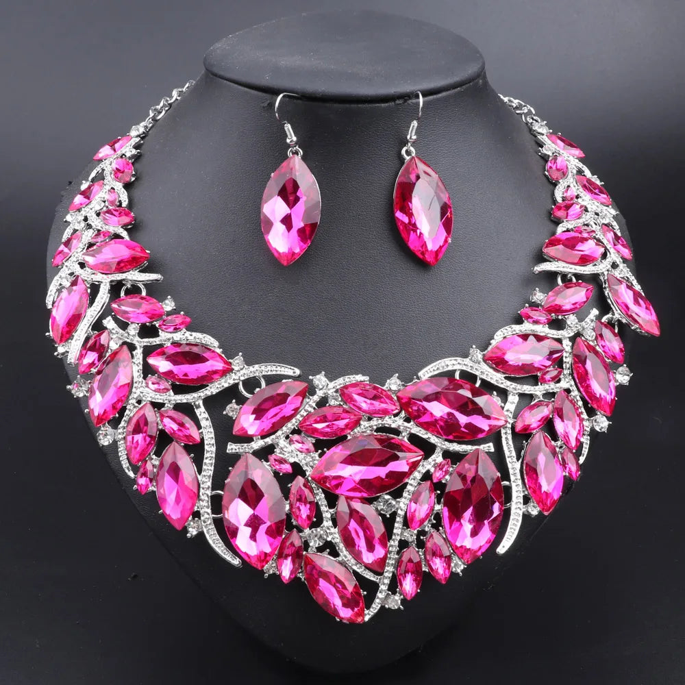 Bridal Jewelry Sets Wedding Engagement Necklace Earrings Sets for Brides Party Costume Decoration Jewellery Women Pi-Mart