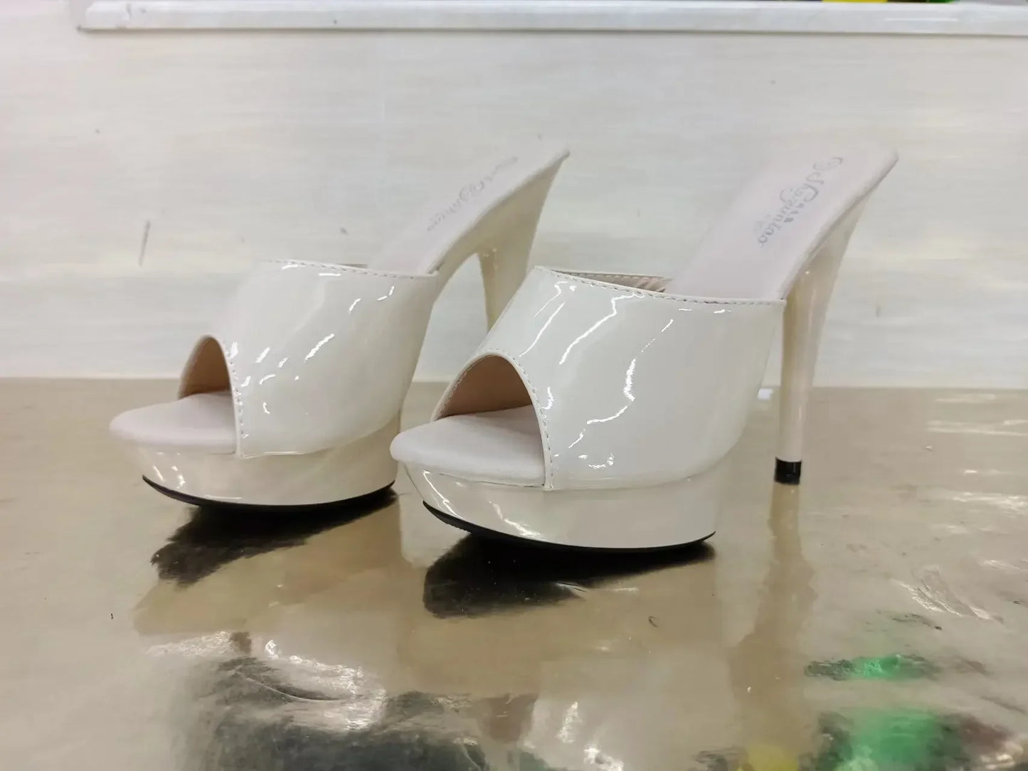 Womens Slippers Mule Patent Leather Sandals Sexy Fashion 13CM Slides Party Shoes for Woman Luxury Red Sandals Summer Comfortable LadyShow.Store