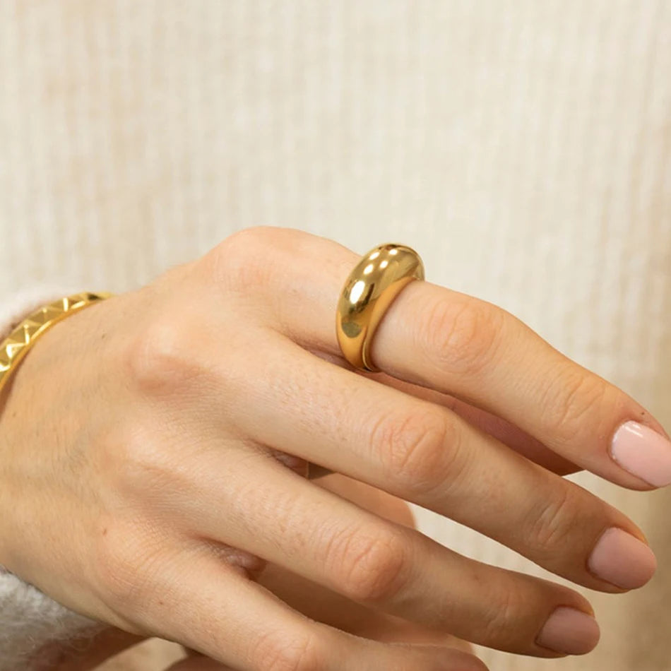 SUNIBI Fashion Simple Stainless Steel Rings for Women Arc Rings Jewellery Couple Anniversary Geometric Ring Size 5 6 7 8 Jewelry Pi-Mart