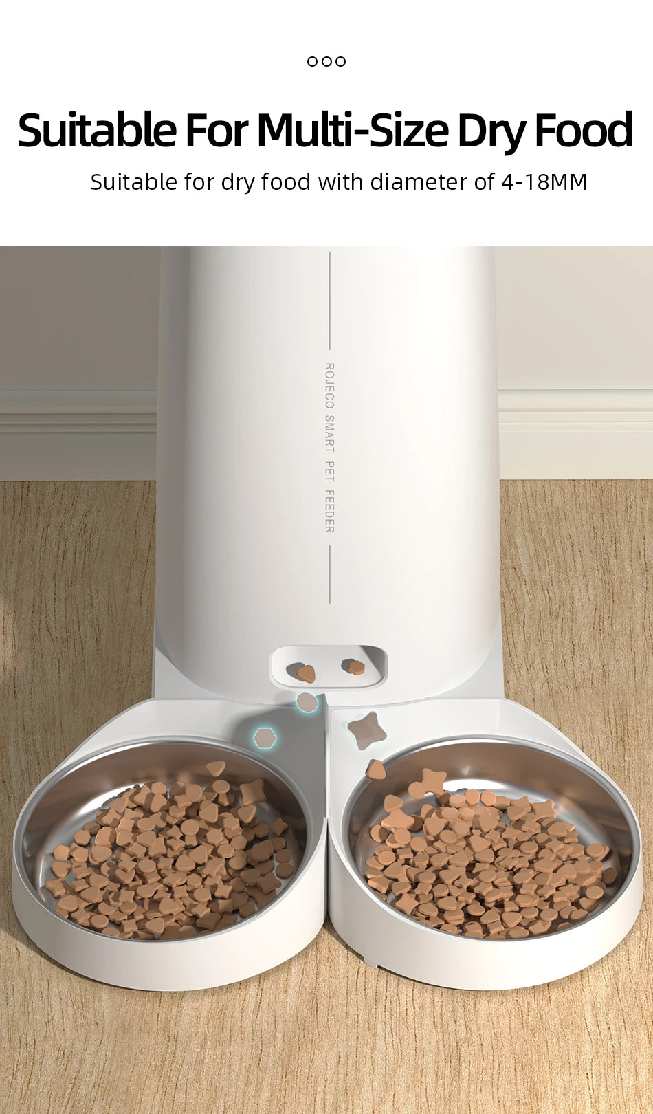 ROJECO Automatic Cat Feeder Pet Smart Cat Food Kibble Dispenser Remote Control Auto WiFi Double Feeder For Cats Dog Accessories Pi-Mart
