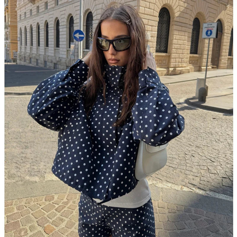 MUJER Polka Dot Bomber Jackets for Women Oversized Cropped Jacket Woman Long Sleeve Women's Jacket Fashion Winter Coat Female LadyShow.Store